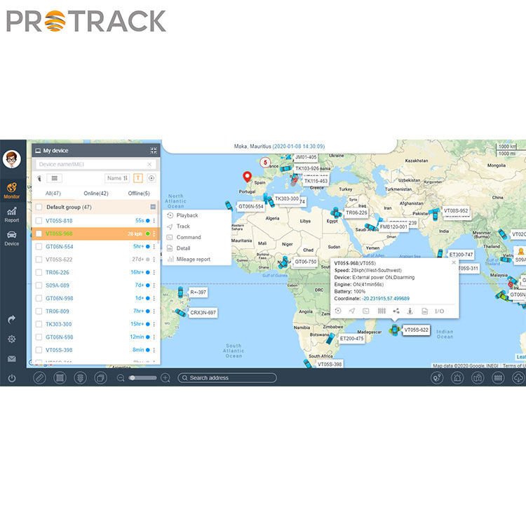 A demonstração do motor ocioso na plataforma Protrack